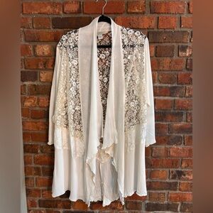 Christine Fairbanks womens delicate romantic lace open front cardigan cream M